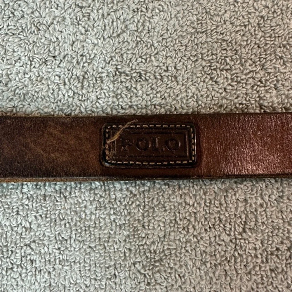 Polo Ralph Lauren Mens Dark Brown Genuine Leather Belt Brass Buckle 2110072-210